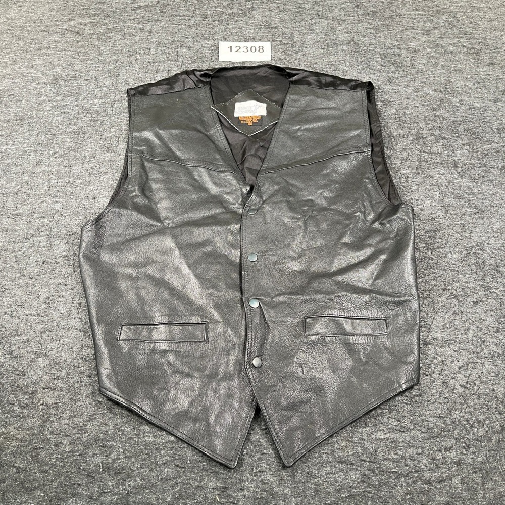 Boot Country Leather Vest Mens 2XL Black Lined Belted Snap Up Streetwear Casual